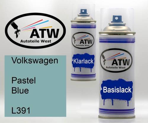 Volkswagen, Pastel Blue, L391: 400ml Sprühdose + 400ml Klarlack - Set, von ATW Autoteile West.